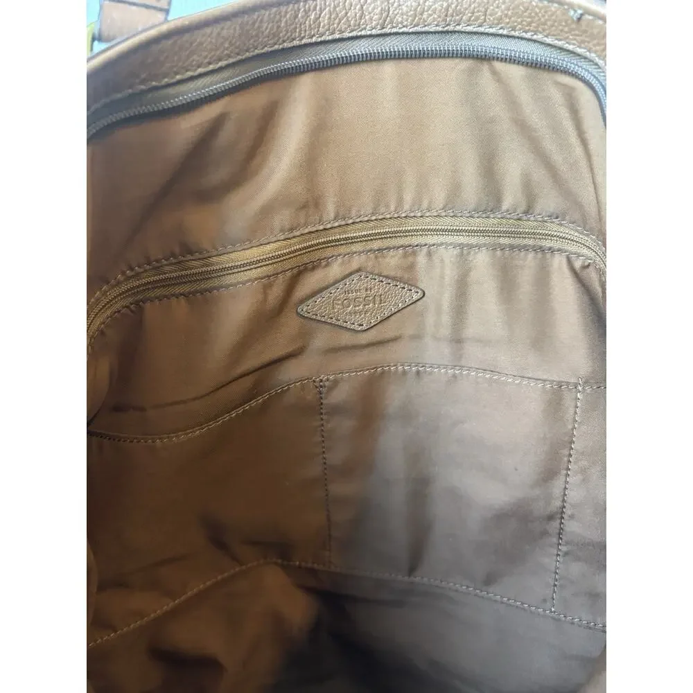 Fossil Kingston Line Pebbled Brown Leather Tote
